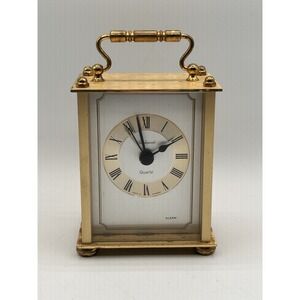 Vintage Dunhaven Quartz Alarm Clock Gemany Size 4"x3.5"x2.5" Gold Tone